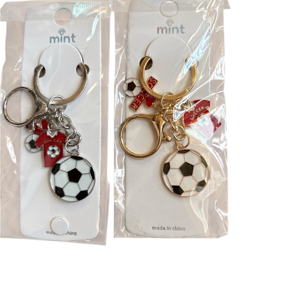 Soccer Keychain with Charms Silver or Gold World Cup